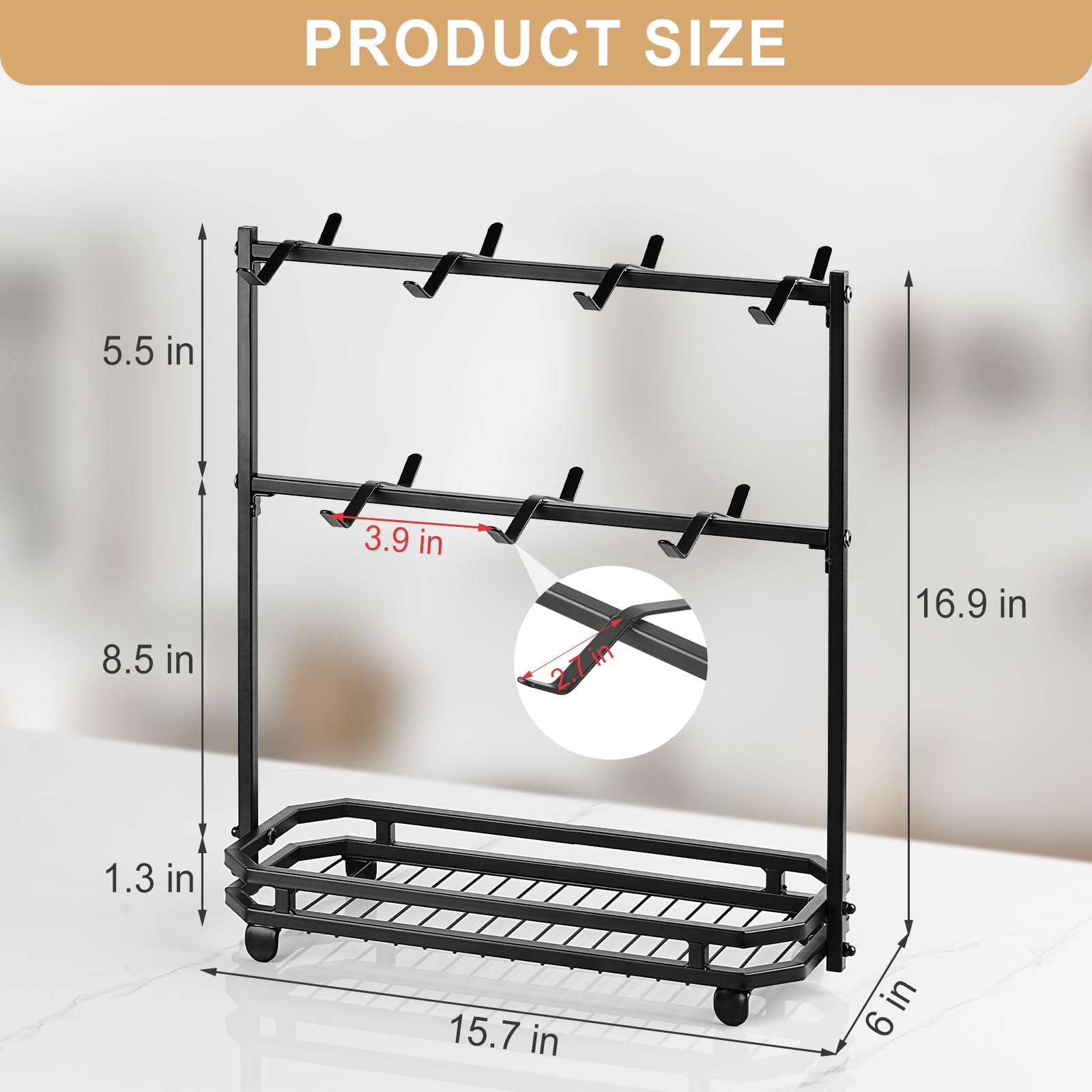 Coffee Mug Holder for Countertop, 14 Hooks Metal Coffee Cup Holder Rack