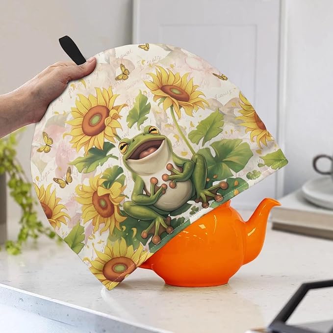 Cute Frog Sunflower Print Tea Cosy for Teapot Large Tea Cozy for Teapot British Tea Cozies for Party Wadding Tea Cosy Covers Fit