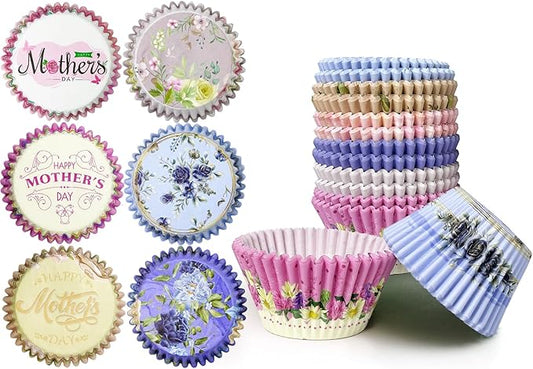 QiQee Mother's Day Jumbo Cupcake Liners - 300PCS Gradient Cupcake Cups with 6 Designs - Large Size
