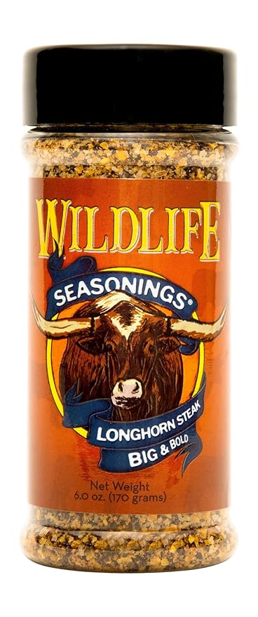 Wildlife Seasonings Longhorn Steak ??Big & Bold Flavor for Beef, Pork, Chicken, and Vegetables for a Savory Finish | Steak Marinade & Dry Rub Seasoning for Grilling | 6.0 oz Bottle