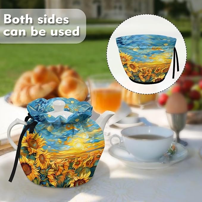 Sunflower Tea Cozy for Teapot Insulated Oil Painting Sky Teapot Cozy Kitchen Accessory Teapot Dust Protector for Women, I135CZA18-3