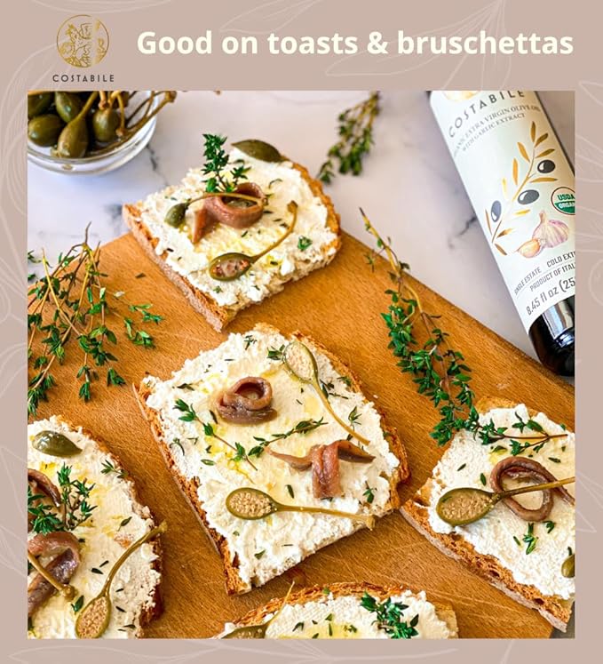 Garlic Infused Olive Oil Extra Virgin from Italy and from a Single Source. Garlic Oil for Cooking, Dressings, on Pizza, Pasta, Marinades - COSTABILE 16.9 Fl. Oz.