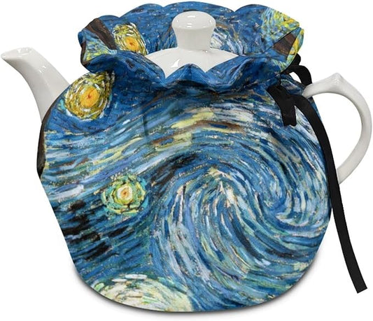 Starry Night Oil Painting Tea Pot Cosy Dust Proof Insulating Tea Pot Cozies for Teapots Kitchen Accessory Home Table Decorative Breakfast Warmer Teapot Cozies