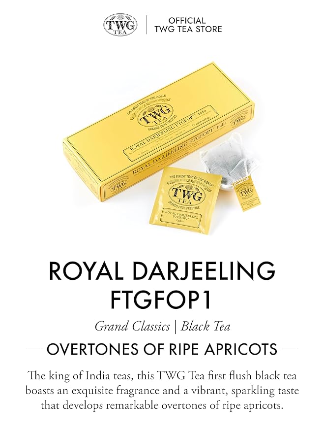 TWG Tea | Royal Darjeeling FTGFOP1 | Black Tea | Ripe Apricots | 15 Hand Sewn Cotton Tea Bags | Gift Set