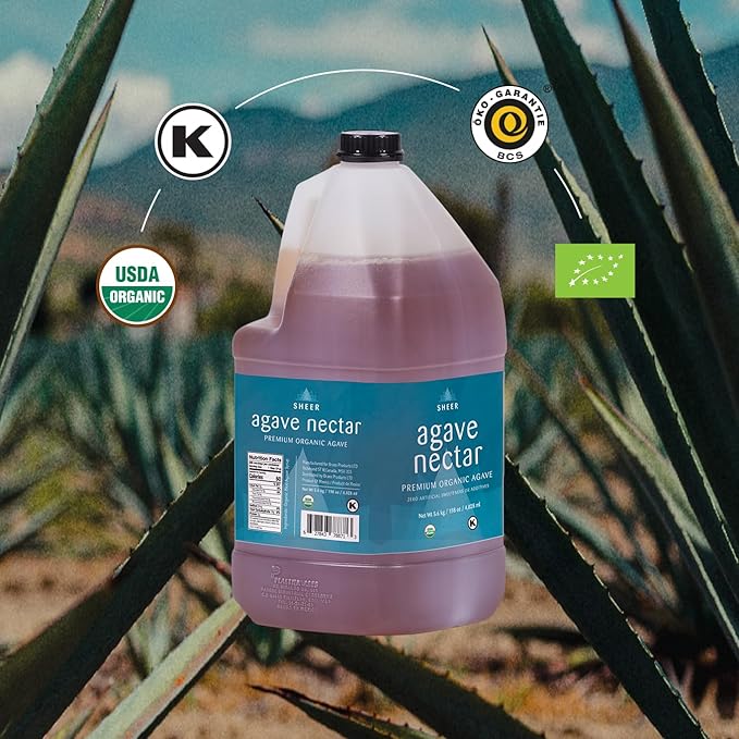 Sustainable Agave Co - Sheer - Agave Nectar - 4 x 1 Gallon Bottles (5kg each) - Raw Sweetener, Sugar-Alternative, Vegan, Non-GMO, Kosher, Gluten-Free Syrup - Bartender's Best Friend