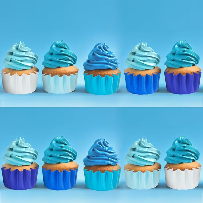 Quera 200 Pcs Grease-Resistant Mini Cupcake Liners White Blue Navy Blue Heavy Duty Paper Muffin Baking Cups for Wedding Birthday Holiday Party or Baby Shower(1.18 x 1.18 in)