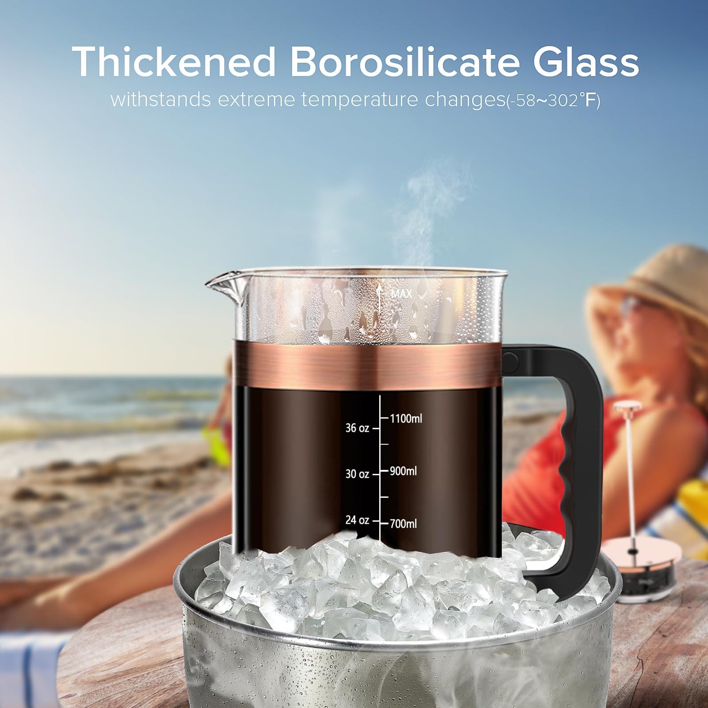 QUQIYSO French Press Coffee Maker 51oz, Large French Press, Thickened Glass
