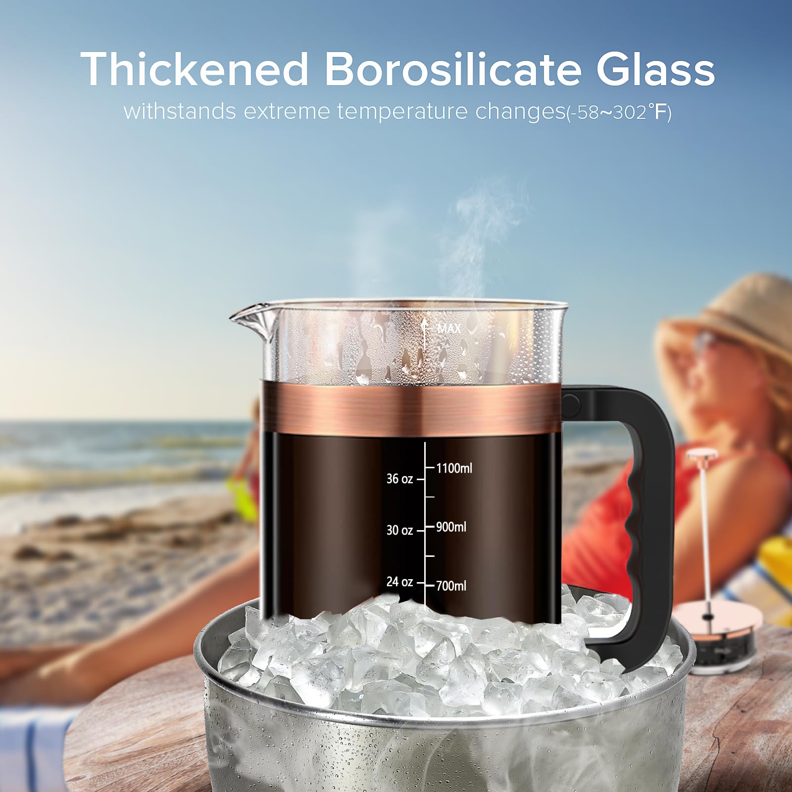 QUQIYSO French Press Coffee Maker 51oz, Large French Press, Thickened Glass