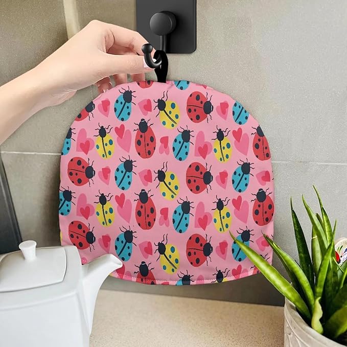 Happy Valentine's Day Tea Cozy for Teapot Love Ladybug Kitchen Teapot Dust Cover for Home Decorative Easy to Install Tea Pot Cozy for Party Accessories Gift for Wife