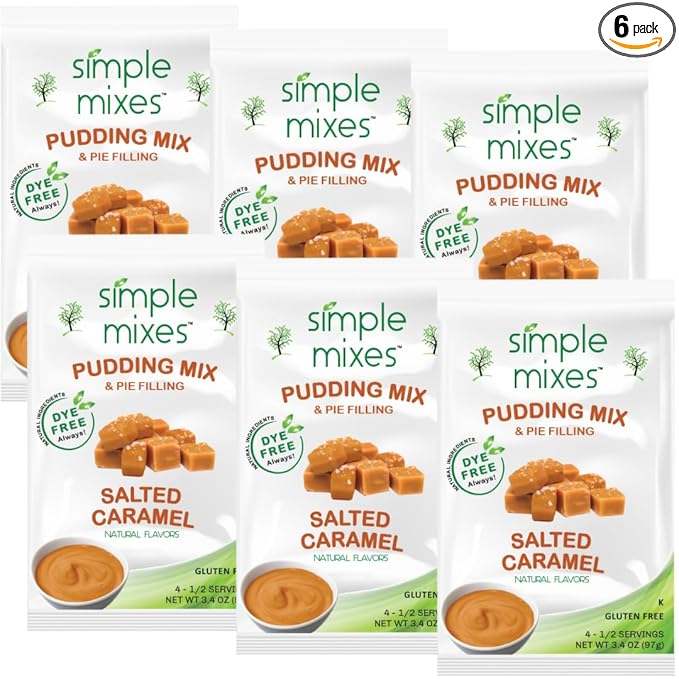 Simple Mixes Natural Instant Pudding & Pie Filling Mix, Healthy Snack, Salted Caramel (Butterscotch), Gluten and Dye-Free, No Fat, or Lactose, Kosher, 6 Pack