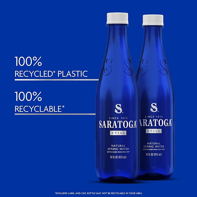 Saratoga Spring Water Bottles, 12 Pack - Still Bottled Water with Naturally Occurring Minerals - Recycled PET Plastic Bottles - 16 Fl Oz