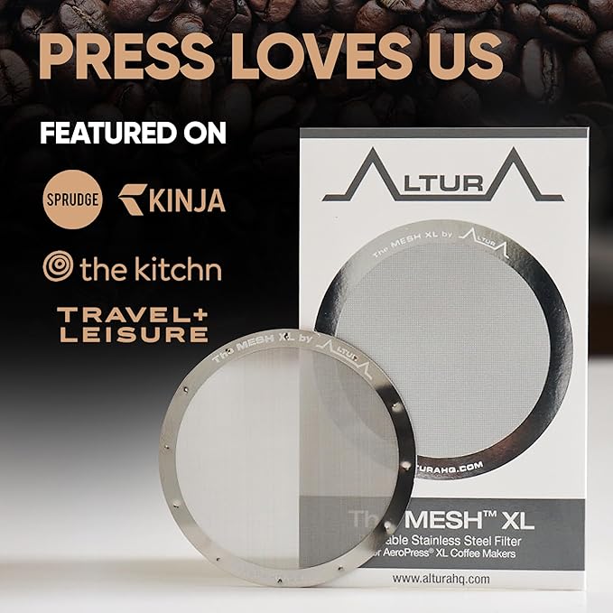 ALTURA The MESH XL Stainless Steel Filter for AeroPress Coffee Makers ??Reusable Metal Filter Replacement for Rich Flavor, Travel, and Eco-Friendly Brewing
