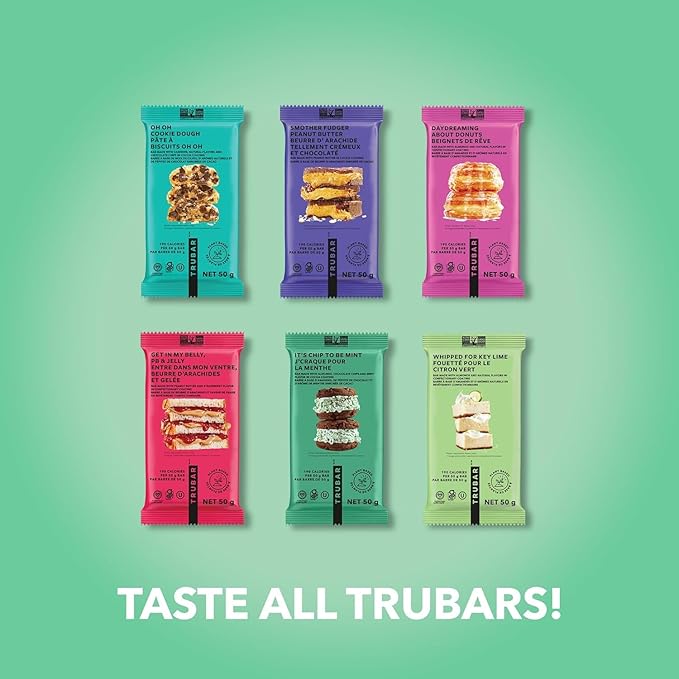 TRUBAR Vegan Protein Bar, It???Mint to Be Chip, Gluten Free, Plant Based High Fiber, Dairy Free, Non GMO, Low Fat, No Sugar Alcohols, 12G Lean Protein, 13G Fiber, Healthy Snack Bars, 12 CT
