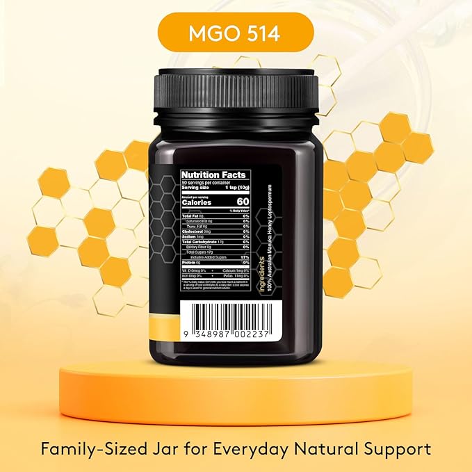 Nature’s Gold Raw Manuka Honey, Certified MGO 514+ | Authentic MGO, Australian Honey, Non-GMO, 100% Pure Genuine Traceable from Hive to Home (17.6oz)