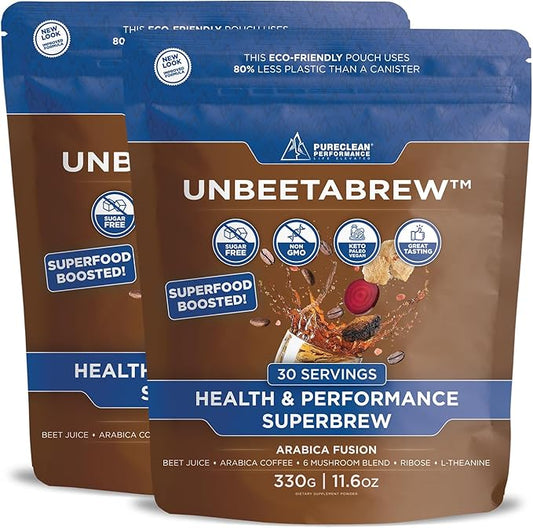 UNBEETABREW Organic Instant Coffee ??Superfood Boost with Beet Juice, Adaptogens, L-Theanine & D-Ribose ??Boost Focus, Strength & Stamina ??Organic Instant Arabica Beans - Made in USA - 60 Servings