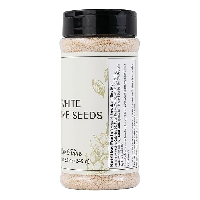 Olive & Vine White Sesame Seeds, Nutty Flavor, For Baking & Cooking, Rich Tradition, Authentic Taste, For Global Recipes (8.8 Ounce)