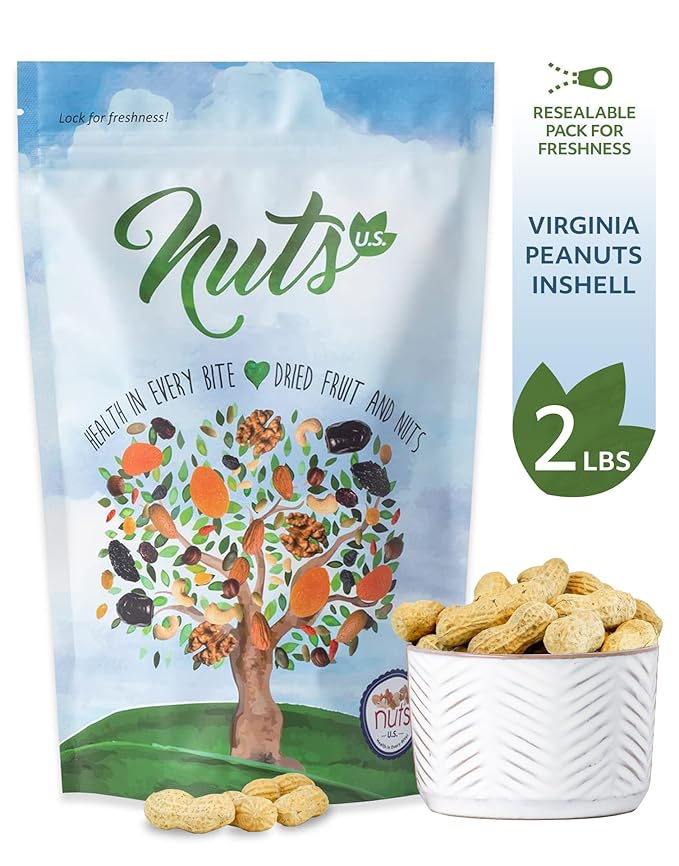 NUTS U.S. - Peanuts In Shell | USA Grown, Non-GMO Raw for Birds, Squirrels & Wildlife | Human Consumption After Roasting or Boiling | Whole In Shell Unsalted Peanuts - 2 LBS