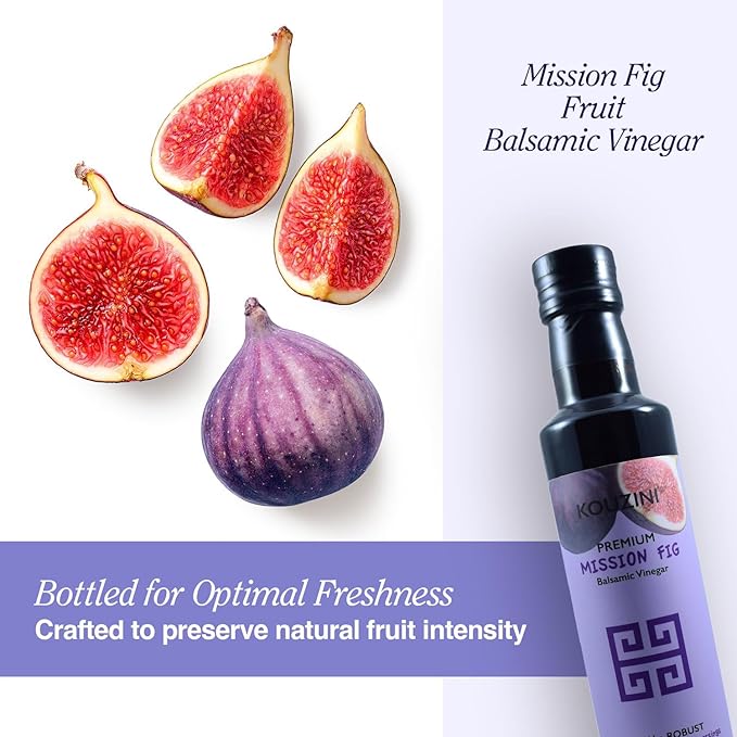 Kouzini Ultra Premium Mission Fig Fruit Balsamic Vinegar, Aged Balsamic Vinegars from Modena, Italy, Premium, Smooth & Full-Bodied Flavor, 250ml Bottle
