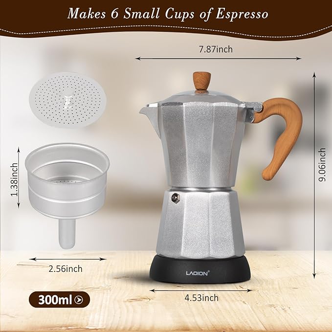 Cafeteras Electricas Modernas,6 Cup Portable Espresso Maker,300ml Moka Pot with Detachable Base & Overheat Protection, Great for Home竊똎ffice, or Travel, a Thoughtful Gift for Coffee Lovers