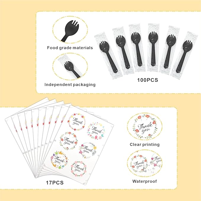 100 PCS Aluminium Foil Baking Cups, Mini Cake Pans with Lids and 100 PCS Spoons, 5 oz Disposable Baking Cups Foil Ramekins For Party Birthday Wedding Valentines (Gold)