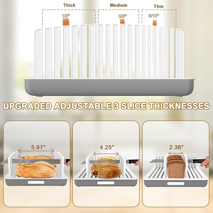 Upgrade Widen Bread Slicer for Sourdough rounds, 13??Adjustable Large Capacity Wide and Thicknesses, Foldable and Compact Cutting Guide with Crumb Tray, Suitability for Homemade sourdough Bread