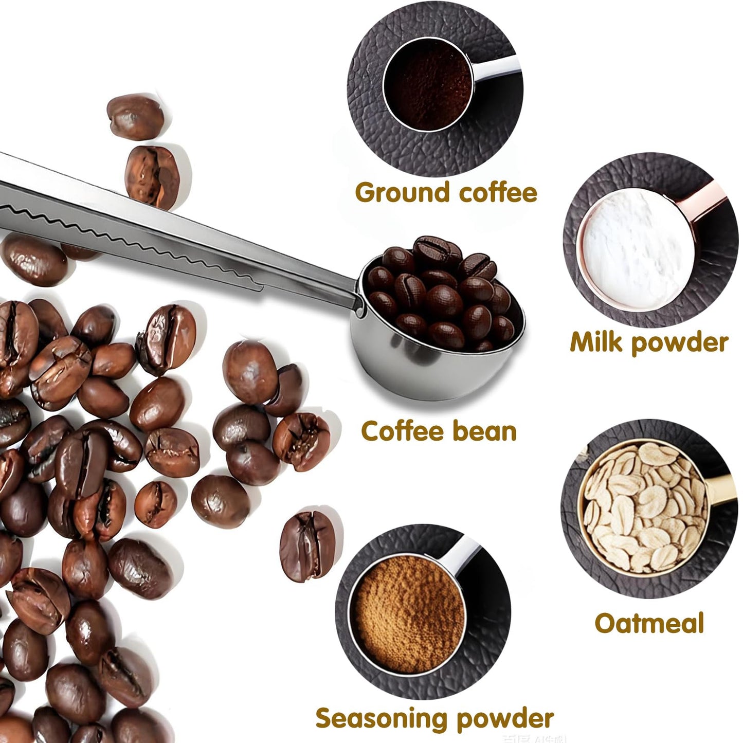 Coffee Scoop Spoon with Bag Clip, Silver, 2 Pcs, 1 Tbsp, 15ML