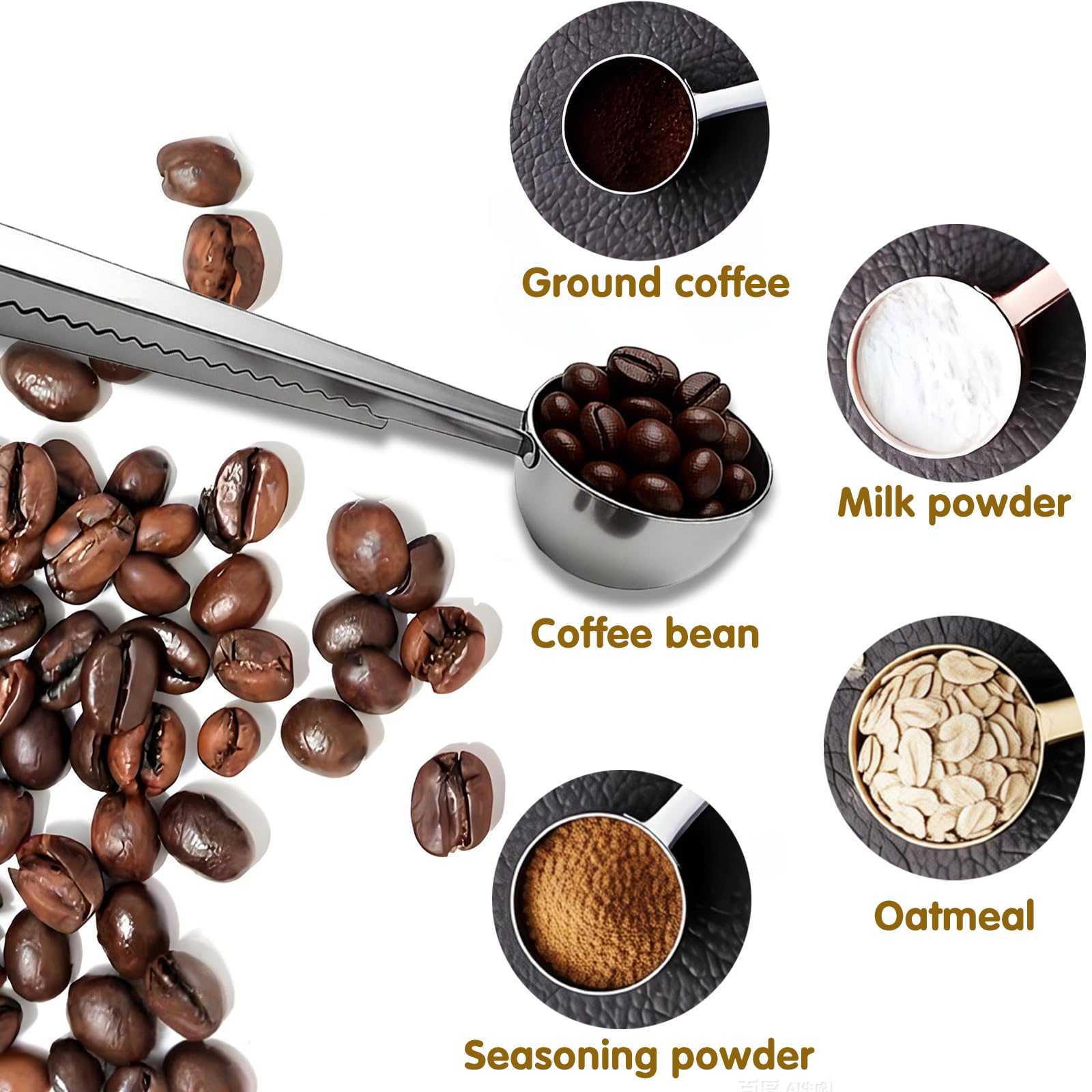 Coffee Scoop Spoon with Bag Clip, Silver, 2 Pcs, 1 Tbsp, 15ML