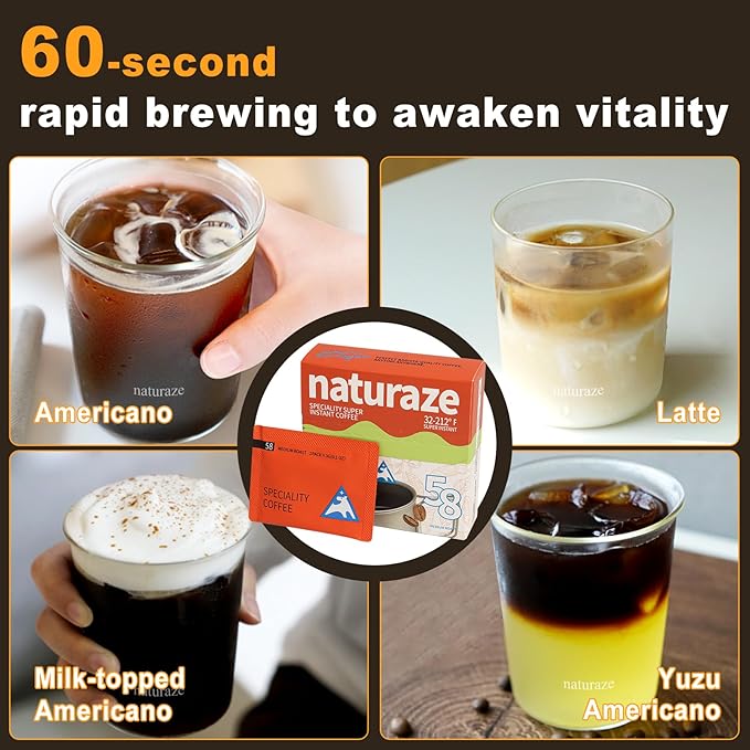 naturaze Instant Expresso - Freeze Dried Coffee - Arabica Coffee - Medium Roast - 10 Packets Instant Espresso Packets,Almonds Maltose Raisins Flavor