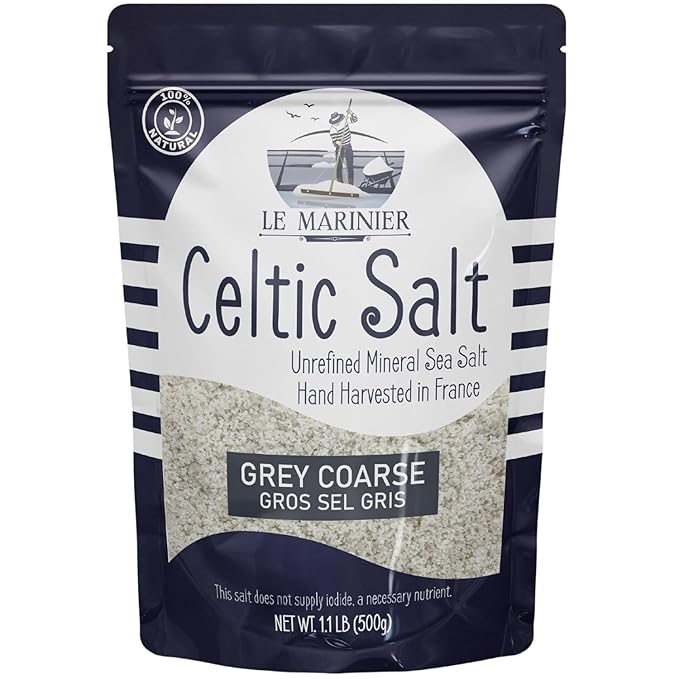 Le Marinier French Sea Salt Grey Coarse, 1.1lb - 18oz. Mineral Rich 100% Natural and Unrefined Sea Salt Organic. Hand Harvested Mineral Salt, Sel Gris (1.1lb Grey Coarse)