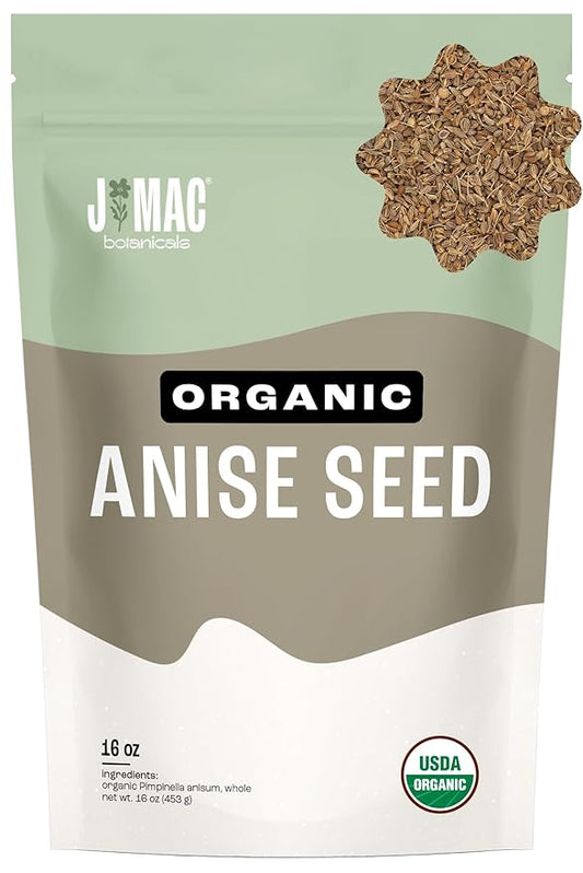 J Mac Botanicals Organic Anise Seeds (16 oz) whole seeds, aniseed, anise cookies, anise tea, anise seed powder, anise seeds for baking, Certified Organic.