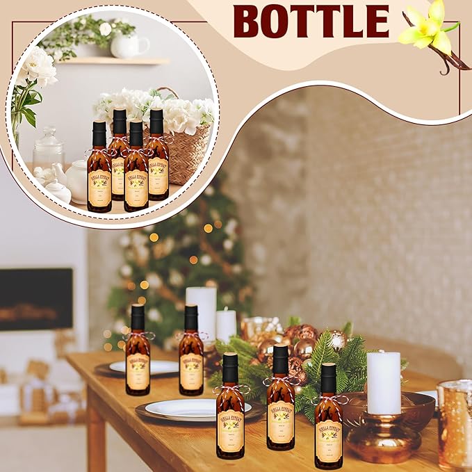 Tioncy 16 Pcs Vanilla Extract Bottles for Homemade Vanilla Jar Glass Bottle with Cap, Shrink Band, Sticker Syrup Gift Food Storage Canister for Bean Sauce Spice(Black, Brown,5 oz)