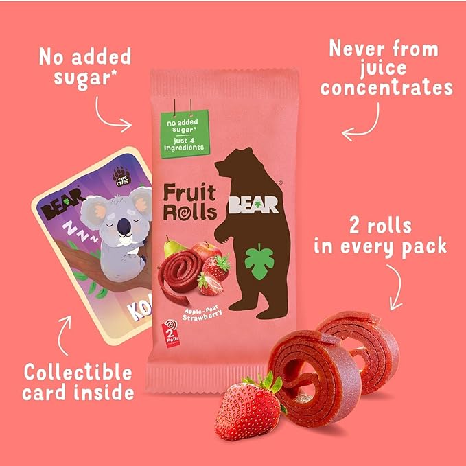 BEAR Real Fruit Snack Rolls - Gluten Free, Vegan, and Non-GMO - Strawberry ??36 Rolls, Healthy School And Lunch Snacks For Kids And Adults, 0.7 Ounce (Pack of 18)