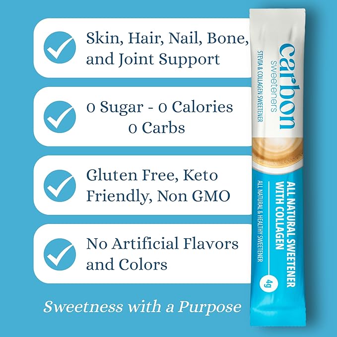 Carbon Sweeteners Variety Pack ??Stevia Sweetener Packets with Collagen, Turmeric, and Inulin ??Supports Joint, Skin, Immunity & Gut Health ??30 Single Serve Sachets (3 Functional Flavors, 10 Each)