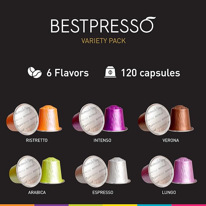 Bestpresso Coffee for Nespresso OriginalLine Machine 120 pods Certified Genuine Espresso Variety Pack, Pods Compatible with Nespresso OriginalLine