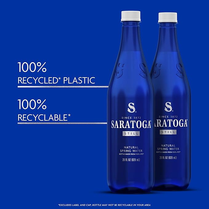 Saratoga Spring Water Bottles, 12 Pack - Still Bottled Water with Naturally Occurring Minerals - Recycled PET Plastic Bottles - 28 Fl Oz