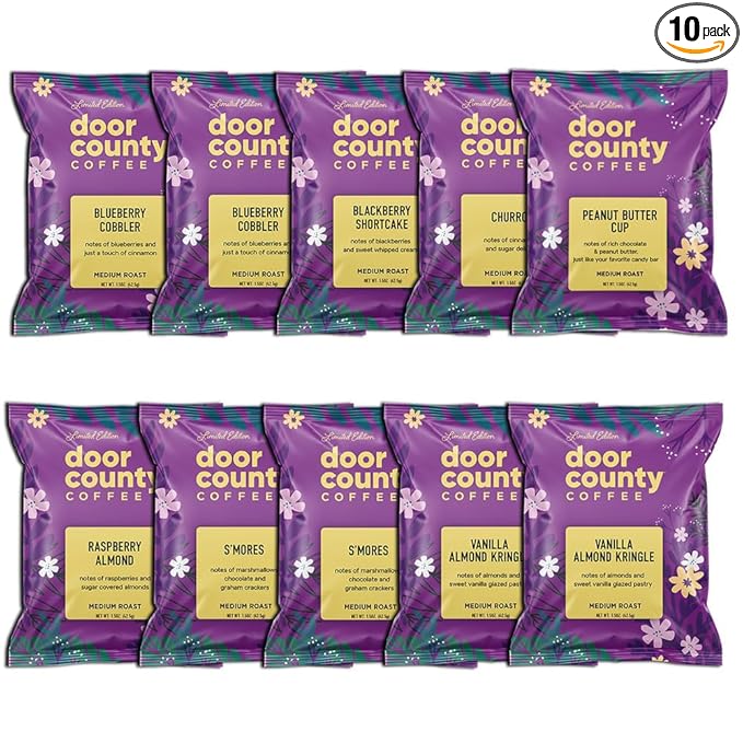 Gourmet Flavored Coffee Spring & Summer Sampler Pack - 10 Unique Spring Flavored Coffees - Roasted by Door County Coffee