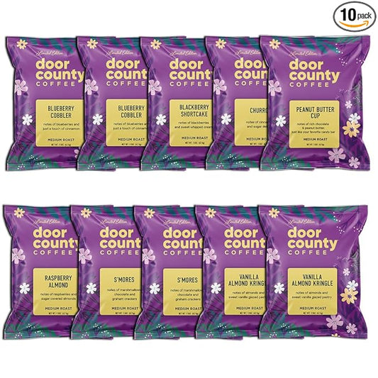 Gourmet Flavored Coffee Spring & Summer Sampler Pack - 10 Unique Spring Flavored Coffees - Roasted by Door County Coffee