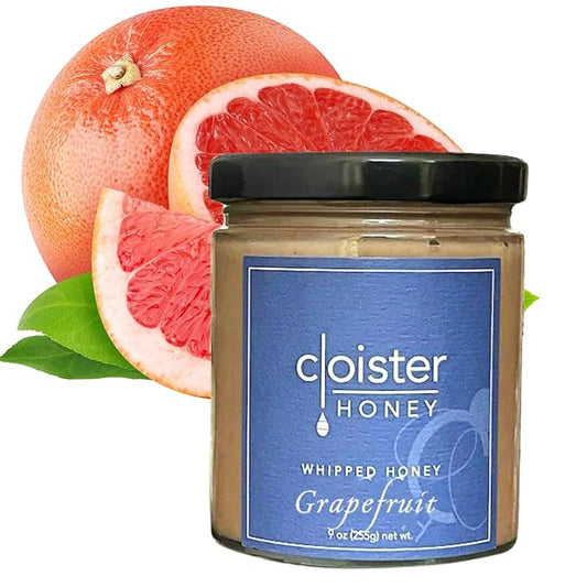 Cloister Honey Whipped Honey - Grapefruit (9 oz) | Hand Crafted | Raw Artisan Honey | 100% Pure, Raw & Unfiltered | All Natural | Made in USA |