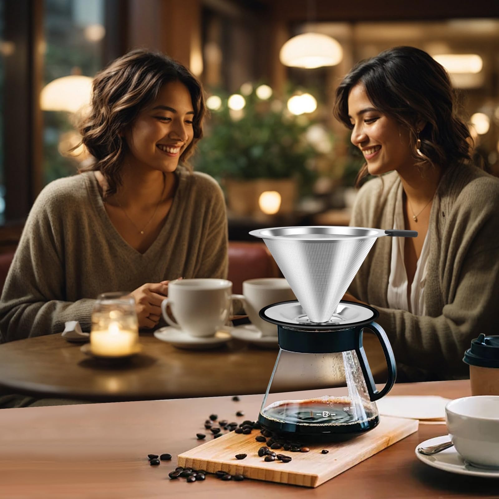 Pour Over Coffee Dripper, Stainless Steel Coffee Filter, Paperless Reusable Coffee Filter, Double