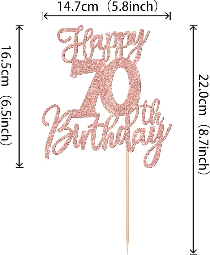 1 PCS Happy 70th Birthday Cake Topper Cheers to 70 Years Birthday Cake Pick Seventy Hello 70 Fabulous Cake Decoration for Happy 70th Birthday Anniversary Party Decorations Supplies Rose Gold