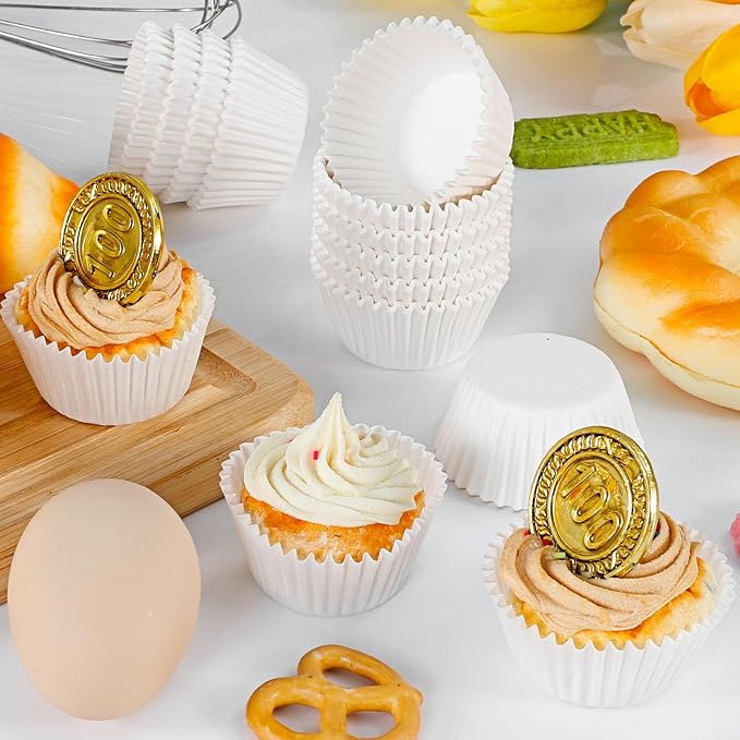 [300Pcs] Caperci White Mini Cupcake Liners for Baking - Odorless Greaseproof Paper Muffin Baking Cups for Wedding Birthday Party Baby Shower Festivals (White)
