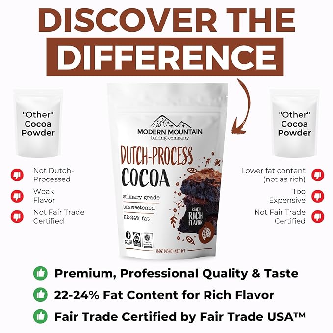Cocoa Powder (5 lb) Dutch Processed Cocoa Powder, Unsweetened, Extra Rich Cocoa Flavor, 22-24% Fat, Premium Culinary Grade, Non-GMO Sourced, Fair Trade Certified, Perfect Cocoa for Baking and Cooking