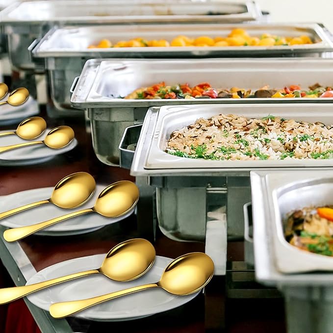4 Piece Stainless Steel Serving Spoons Set, 10-Inch, Includes 4 Large Spoons, for Parties/Kitchen/Buffet/Catering, Dishwasher Safe,Gold
