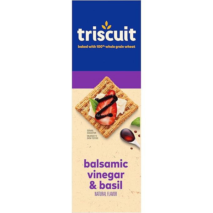 Triscuit Balsamic Vinegar & Basil Whole Grain Wheat Crackers, Lunch Snacks, Bulk Snack Crackers, 6 - 8.5 oz Boxes