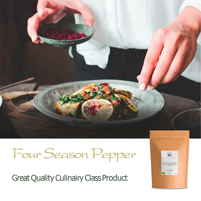 Four Peppercorn Rainbow Blend Organic - Pepper Blend For Grinder - Peppercorn Multi Colored Mix Gourmet Melange 4 Peppercorn Blend Rainbow Peppercons For Grinder Organic Peppercorn Melange