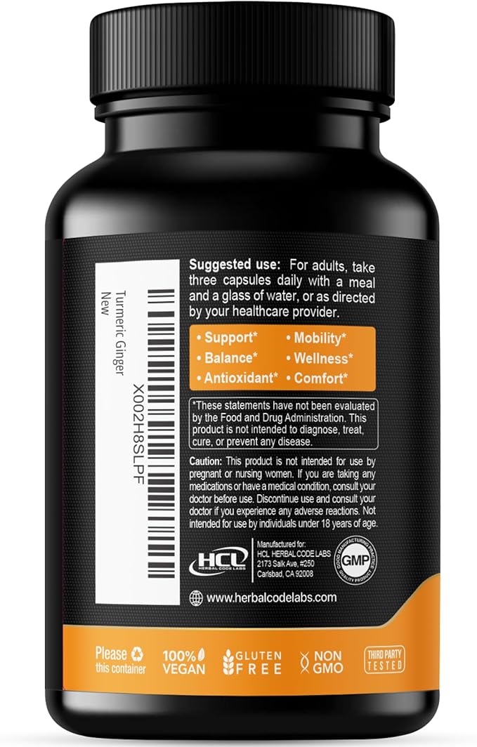 Turmeric Curcumin with Ginger ??1750mg High-Potency Formula with 95% Standardized Curcuminoids and Ginger Extract ??Black Pepper for Enhanced Absorption ??60 Vegan Capsules