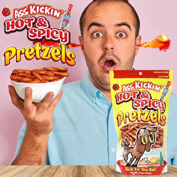 ASS KICKIN??Pretzels 12 Ounce Size Flavor Pack Seasoned Pretzel Twists (12oz, Hot & Spicy)