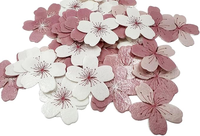 60 Pack Edible Cherry Blossom Cupcake Toppers Cherry Flowers Cake Toppers Rice Paper Wafer Paper Cake Picks for Cherry Blossom Bridal Shower Baby Shower Kids Birthday Cake Decorations