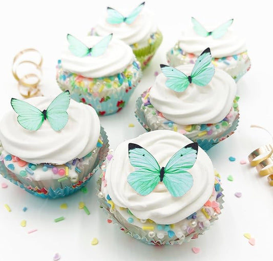 Sugar Robot Edible Butterflies for Cake Decorating - Small Pastel Teal Butterfly Cake Toppers and Cupcake Toppers - Decoration Made in the USA - Premium Crafted (Teal)
