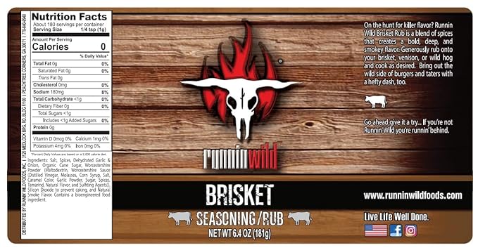 Gourmet Brisket Seasoning | Brisket Rub for Smoker or Grill | No Artificial Flavors | No MSG added | Runnin??Wild Foods, 6.4 ounces